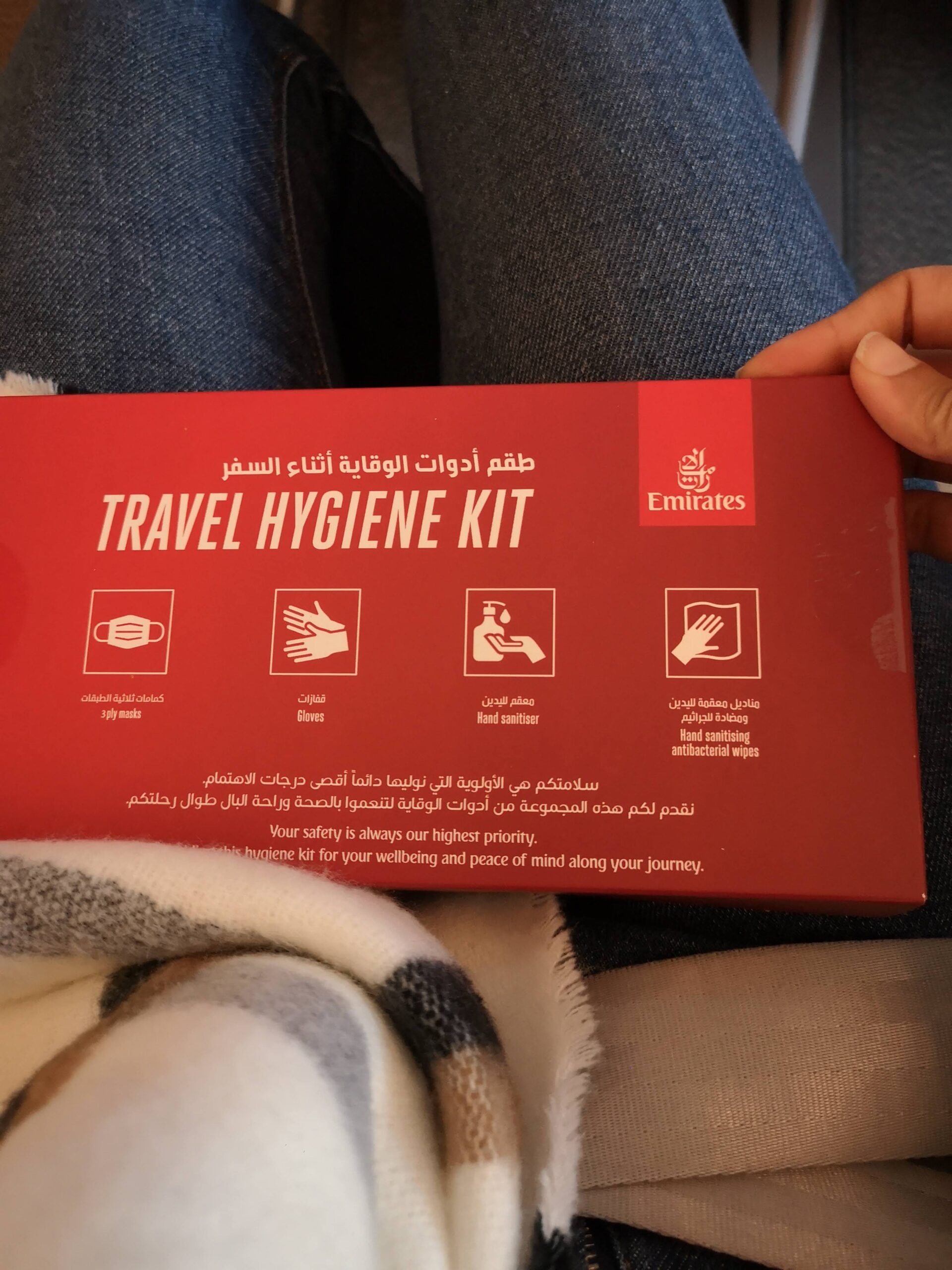 travel hygiene kit on Emirates